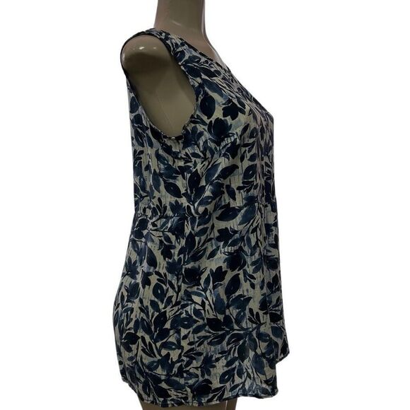 NWOT Pure Jill Tunic Top Small Blue White Cream Batik Trellis A-line Sleeveless - Picture 6 of 14